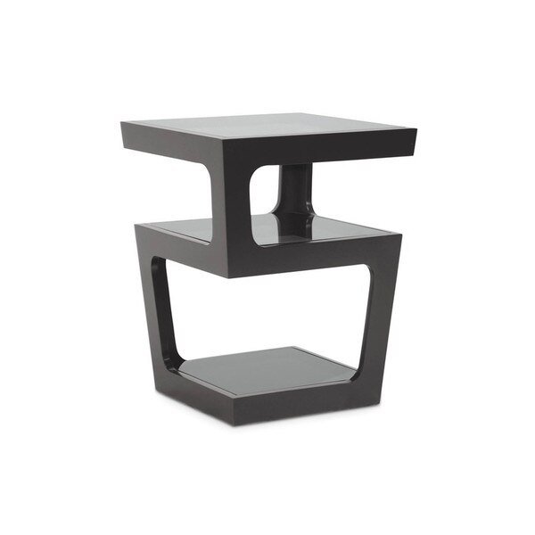 Clara Black Modern End Table with 3-Tiered Glass Shelves, Baxton Studio, Mfr#: 102-5099